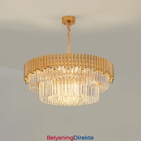 Postmoderne Gull Luksuriøs Rund K9 Krystall Anheng Lysekrone Lys Utstillingshall