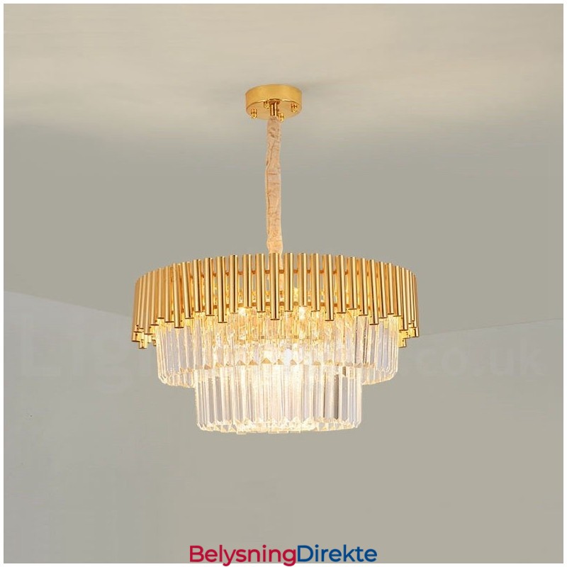 Postmoderne Gull Luksuriøs Rund K9 Krystall Anheng Lysekrone Lys Utstillingshall