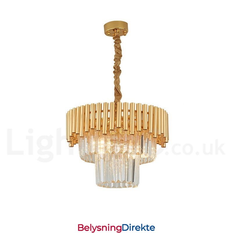 Postmoderne Gull Luksuriøs Rund K9 Krystall Anheng Lysekrone Lys Utstillingshall