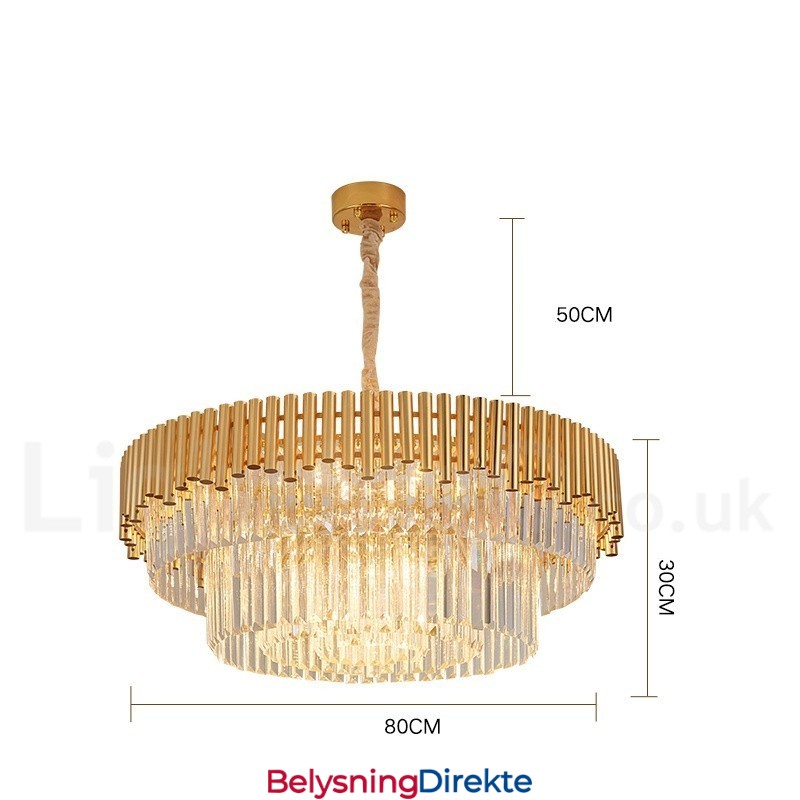 Postmoderne Gull Luksuriøs Rund K9 Krystall Anheng Lysekrone Lys Utstillingshall