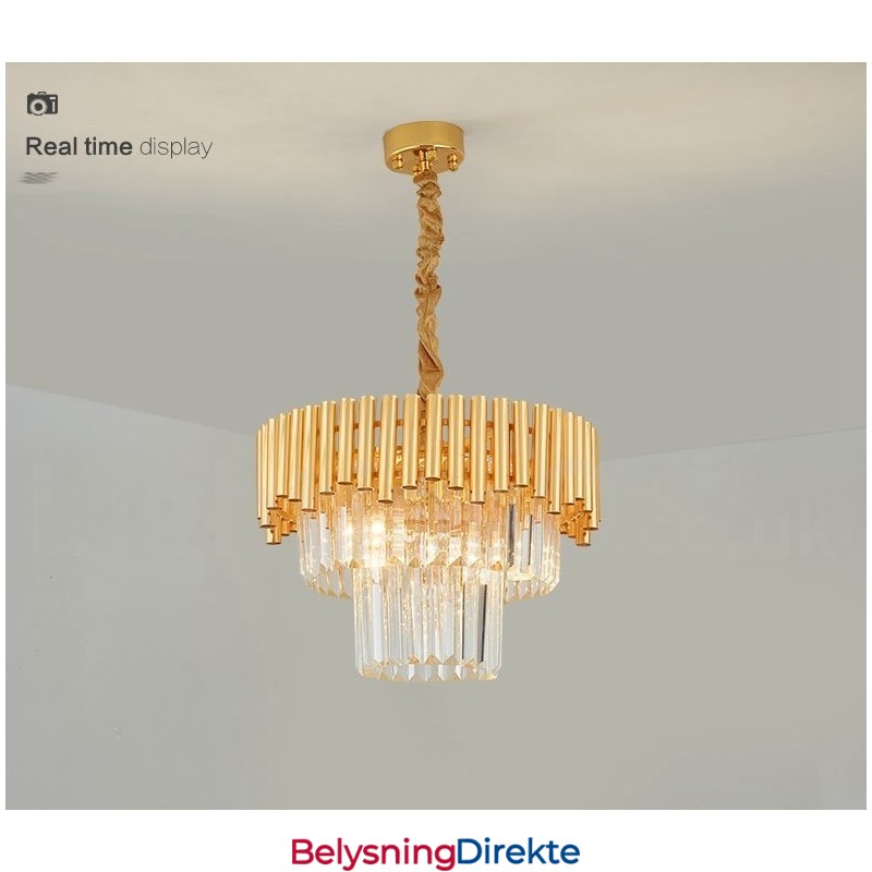 Postmoderne Gull Luksuriøs Rund K9 Krystall Anheng Lysekrone Lys Utstillingshall