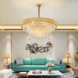 Postmoderne Gull Luksuriøs Rund K9 Krystall Anheng Lysekrone Lys Utstillingshall