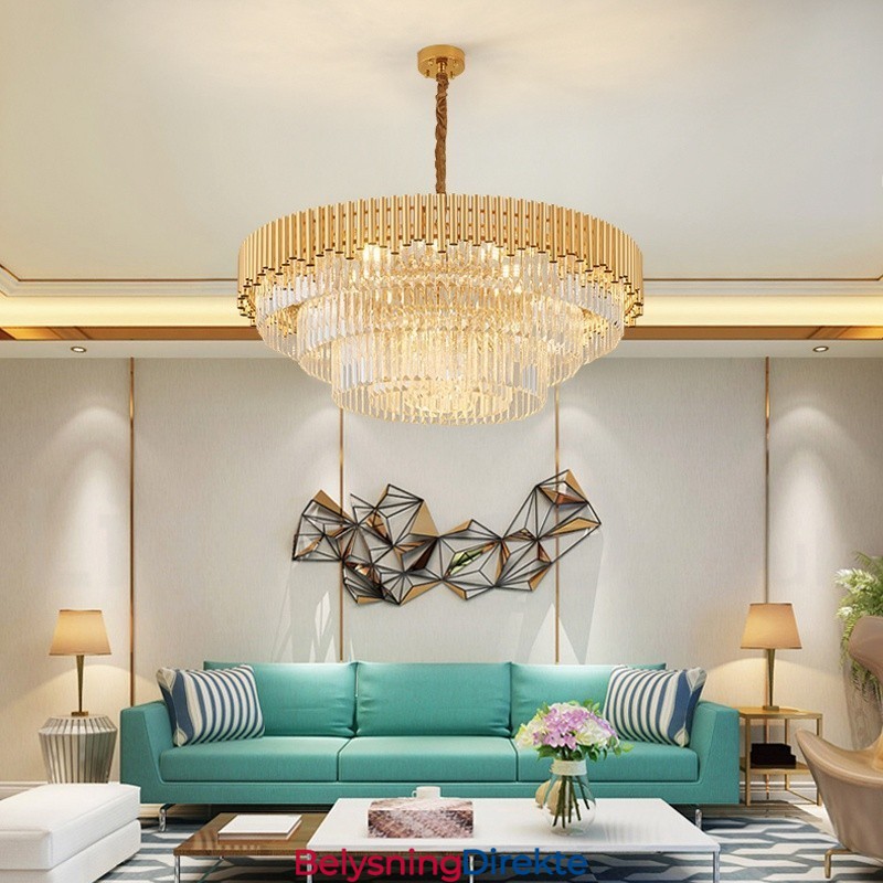 Postmoderne Gull Luksuriøs Rund K9 Krystall Anheng Lysekrone Lys Utstillingshall