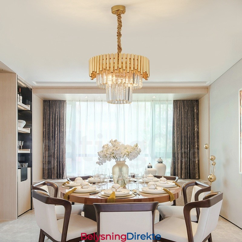 Postmoderne Gull Luksuriøs Rund K9 Krystall Anheng Lysekrone Lys Utstillingshall