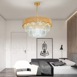 Postmoderne Gull Luksuriøs Rund K9 Krystall Anheng Lysekrone Lys Utstillingshall