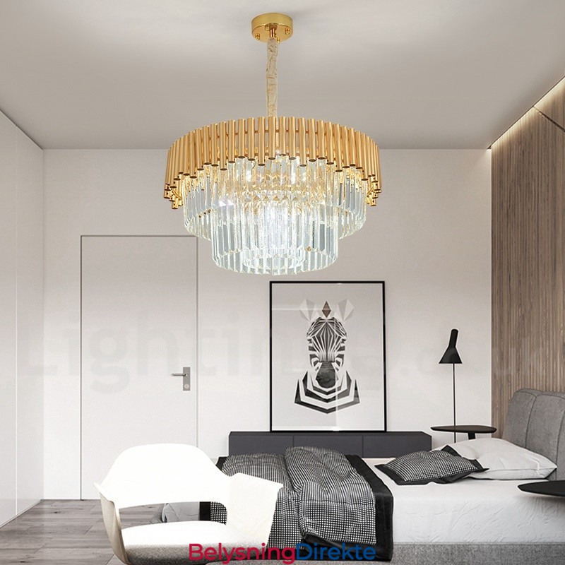 Postmoderne Gull Luksuriøs Rund K9 Krystall Anheng Lysekrone Lys Utstillingshall