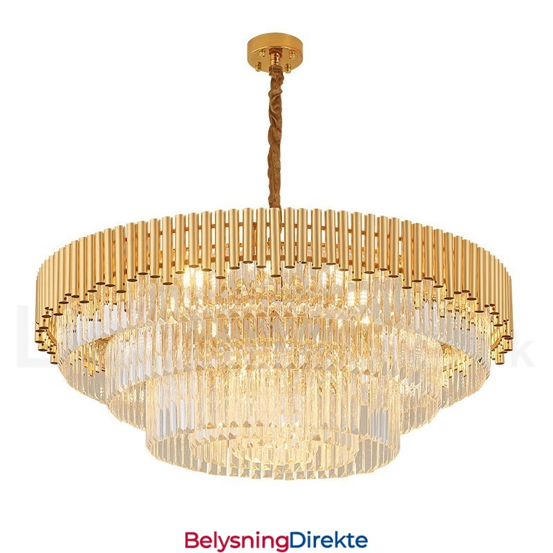 Postmoderne Gull Luksuriøs Rund K9 Krystall Anheng Lysekrone Lys Utstillingshall