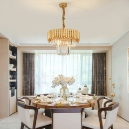 Postmoderne Gull Luksuriøs Rund K9 Krystall Anheng Lysekrone Lys Utstillingshall