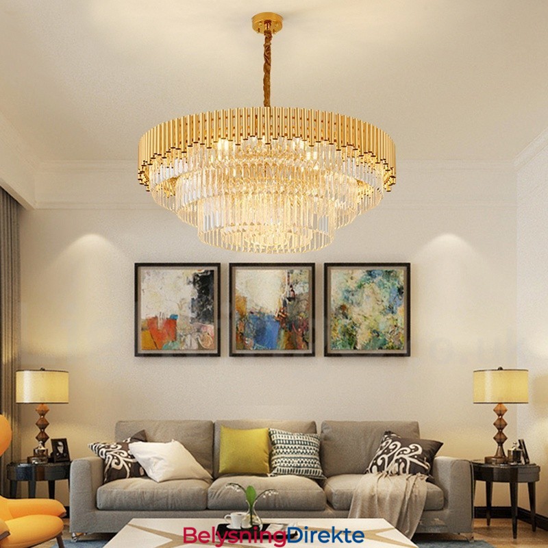 Postmoderne Gull Luksuriøs Rund K9 Krystall Anheng Lysekrone Lys Utstillingshall