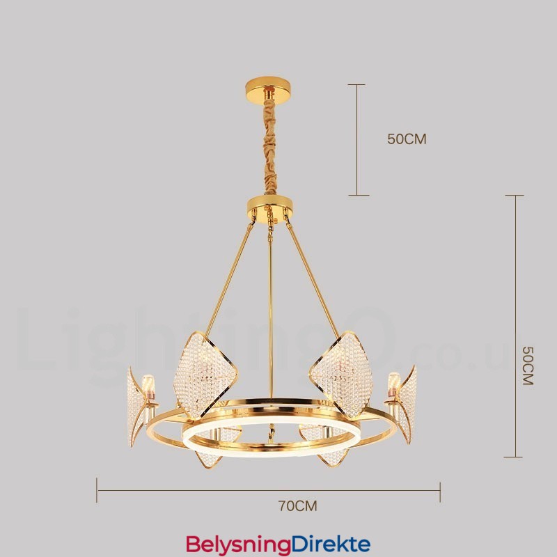 Gull Postmodern Luksuriøs Rund K9 Krystall Anhengslysekrone Med Akrylskjerm Utstillingshall