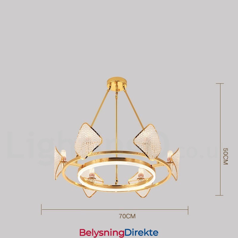 Gull Postmodern Luksuriøs Rund K9 Krystall Anhengslysekrone Med Akrylskjerm Utstillingshall