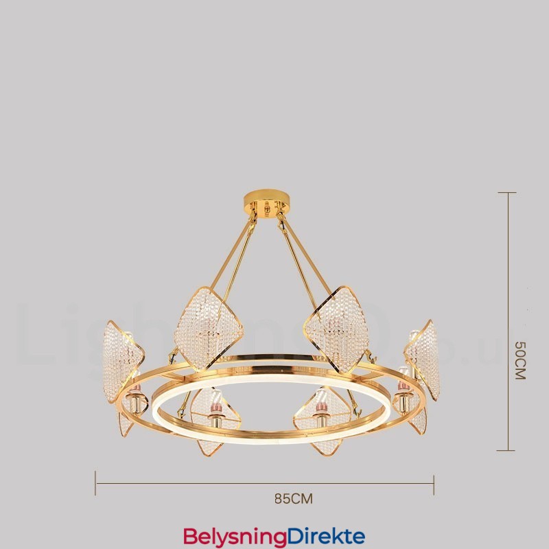 Gull Postmodern Luksuriøs Rund K9 Krystall Anhengslysekrone Med Akrylskjerm Utstillingshall