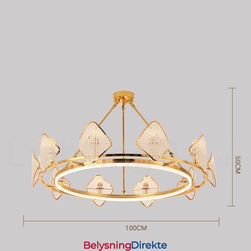 Gull Postmodern Luksuriøs Rund K9 Krystall Anhengslysekrone Med Akrylskjerm Utstillingshall