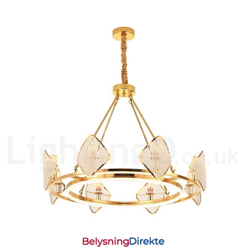 Gull Postmodern Luksuriøs Rund K9 Krystall Anhengslysekrone Med Akrylskjerm Utstillingshall