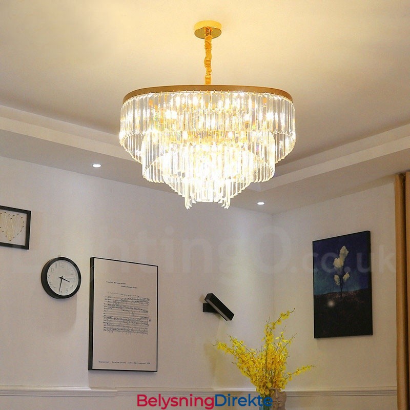 Gull Postmoderne Luksuriøs Rund K9 Krystall Anheng Lysekrone Utstillingshall