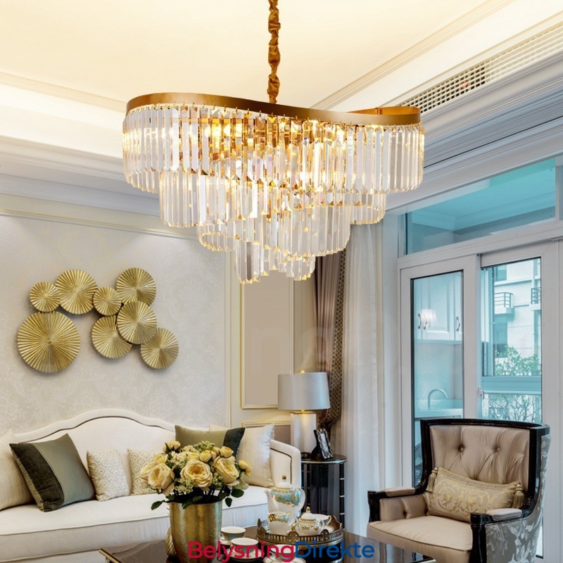Gull Postmoderne Luksuriøs Rund K9 Krystall Anheng Lysekrone Utstillingshall