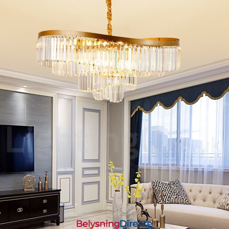 Gull Postmoderne Luksuriøs Rund K9 Krystall Anheng Lysekrone Utstillingshall