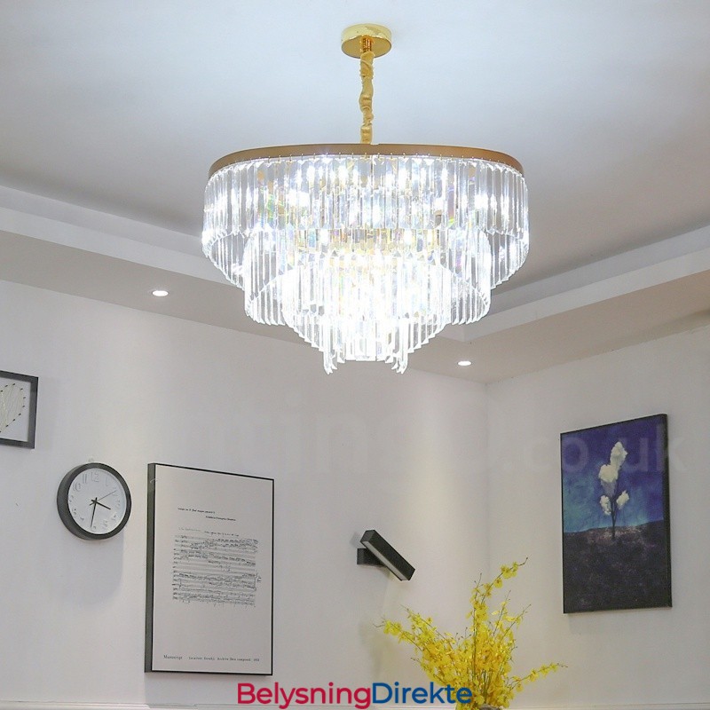 Gull Postmoderne Luksuriøs Rund K9 Krystall Anheng Lysekrone Utstillingshall