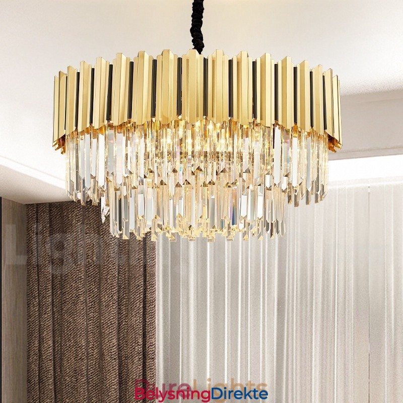 Årets Luksuriøse Postmoderne Gullrund K9 Krystallanhengslysekrone Utstillingshall