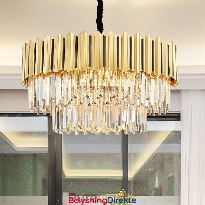 Årets Luksuriøse Postmoderne Gullrund K9 Krystallanhengslysekrone Utstillingshall