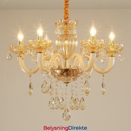 Krystalllysekrone Med 6 Lys I Champagnefarge