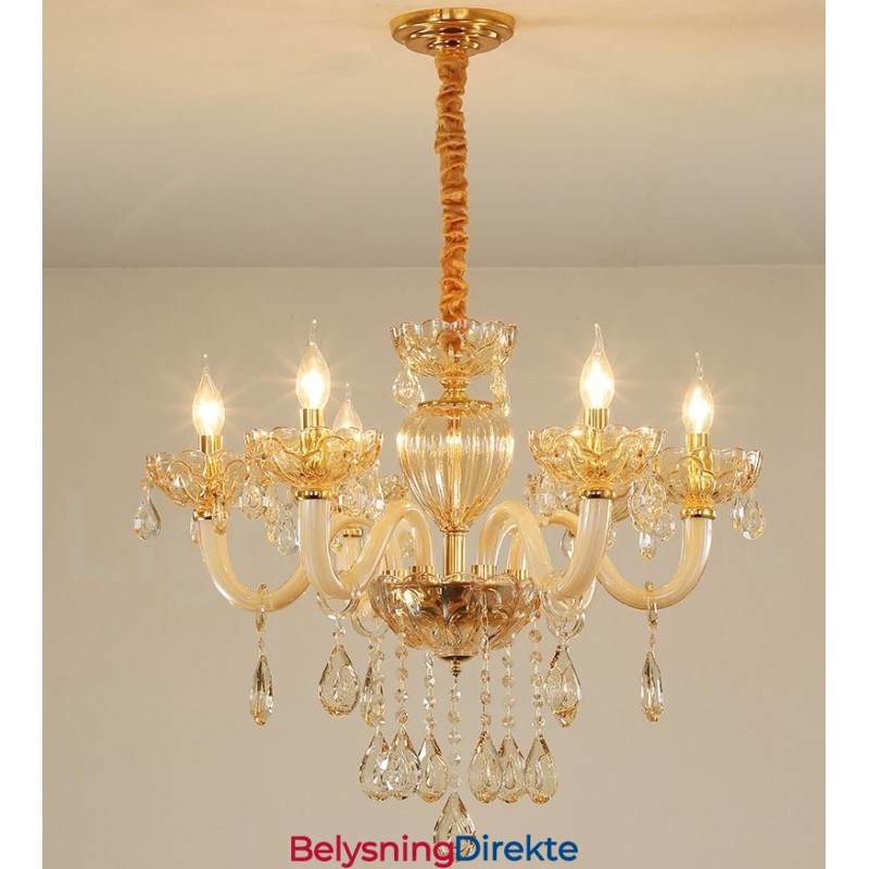 Krystalllysekrone Med 6 Lys I Champagnefarge