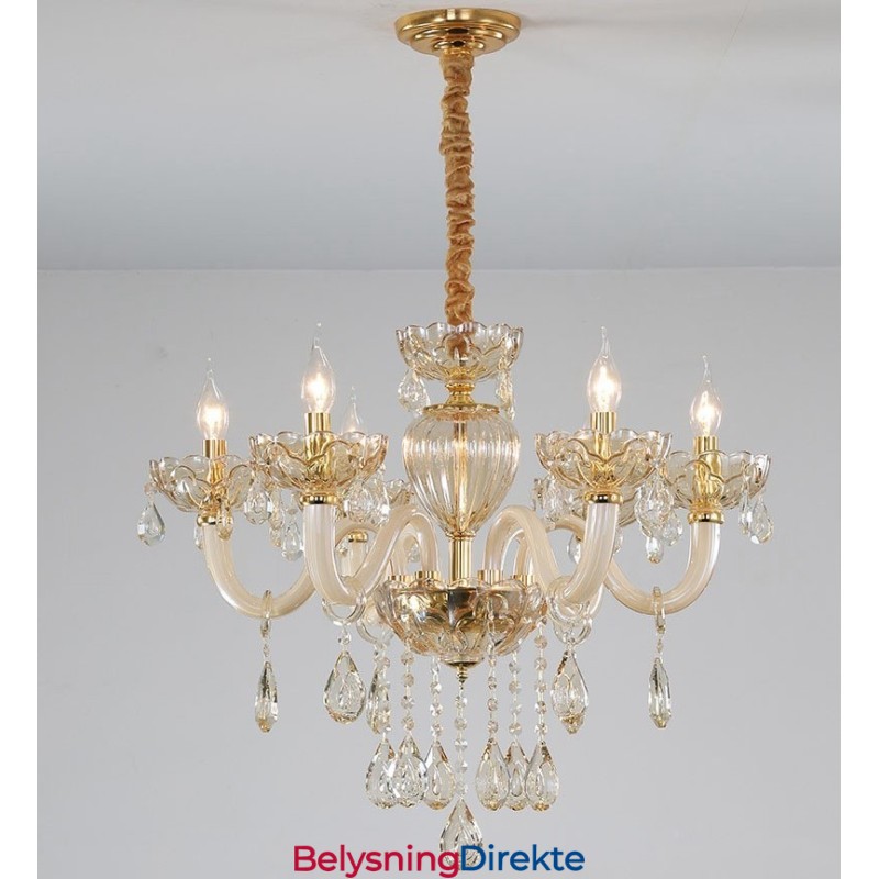 Krystalllysekrone Med 6 Lys I Champagnefarge