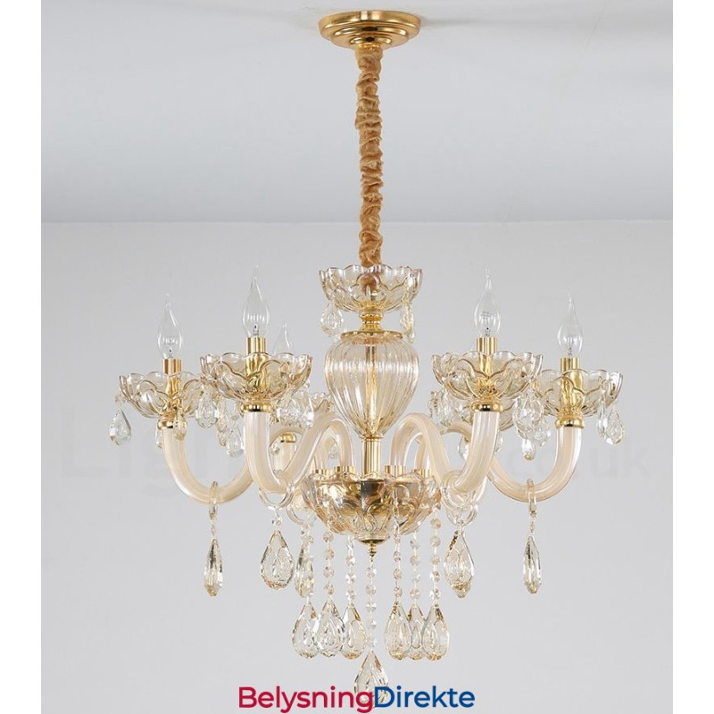 Krystalllysekrone Med 6 Lys I Champagnefarge