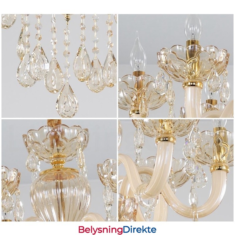 Krystalllysekrone Med 6 Lys I Champagnefarge