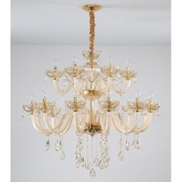 Elegant Krystalllysekrone Med 18 (12+6) Lys I Champagnefarge