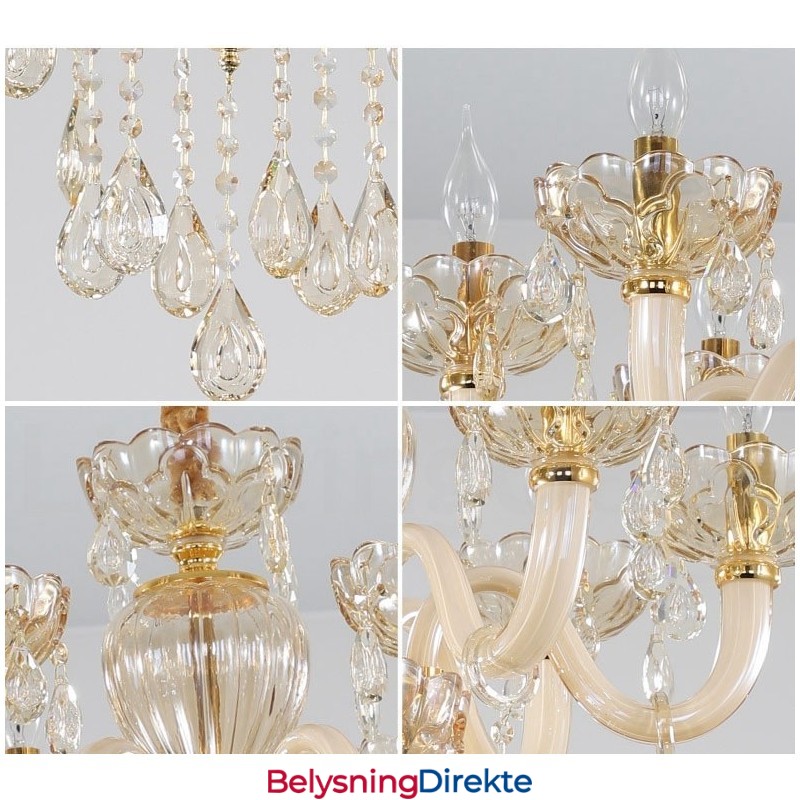 Elegant Krystalllysekrone Med 18 (12+6) Lys I Champagnefarge