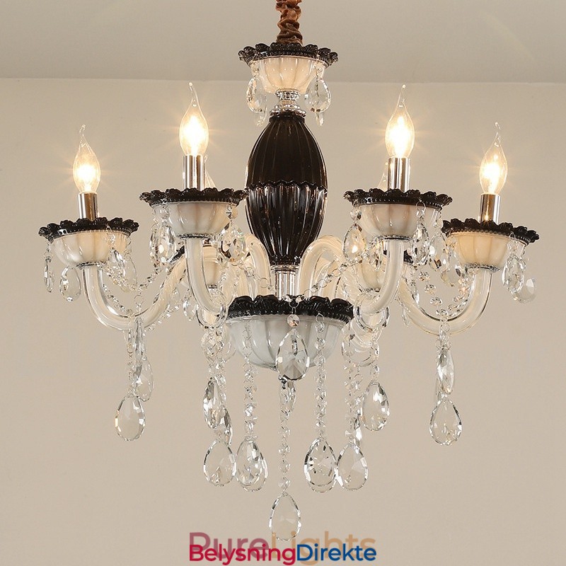 6-Lyss Svart Lysekrone Med Krystall