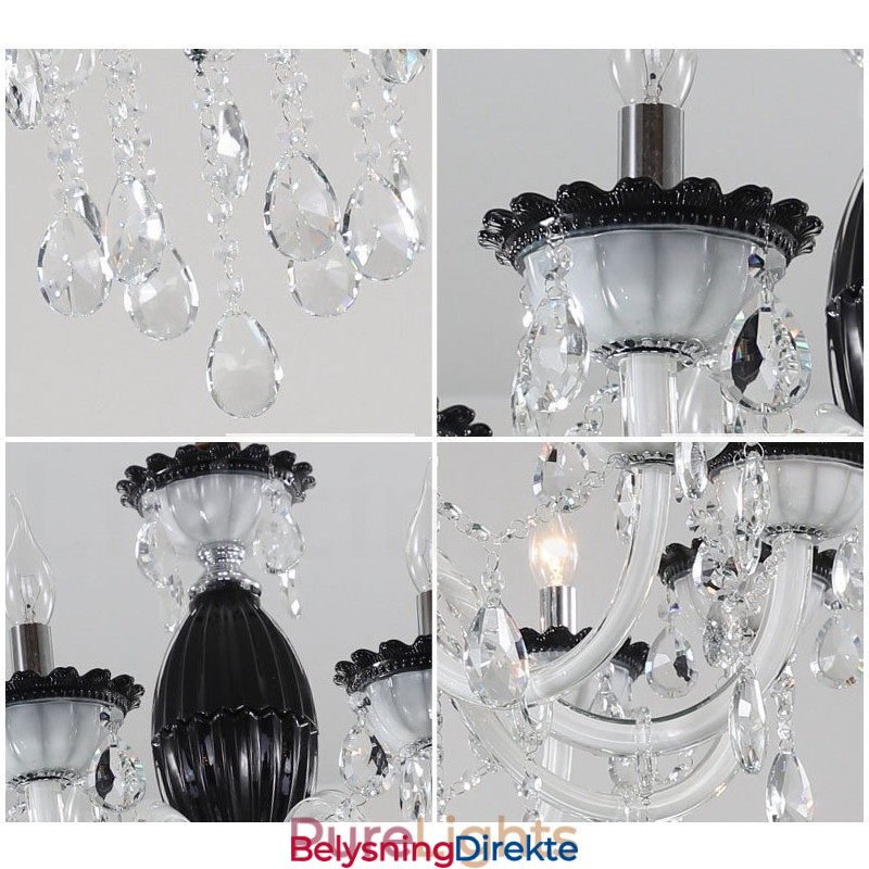 6-Lyss Svart Lysekrone Med Krystall