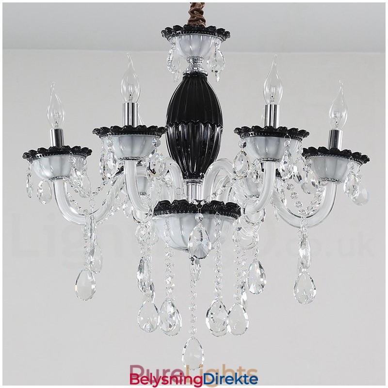 6-Lyss Svart Lysekrone Med Krystall