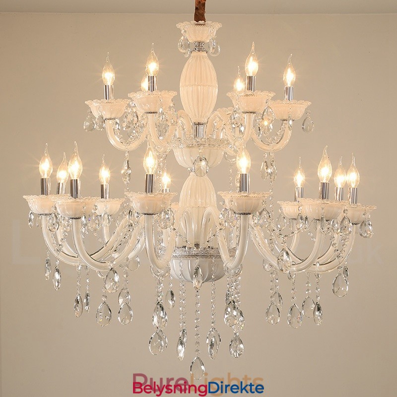 18 (12+6) Lys Hvit Elegant Lysekrone Med Krystall