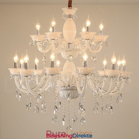 18 (12+6) Lys Hvit Elegant Lysekrone Med Krystall