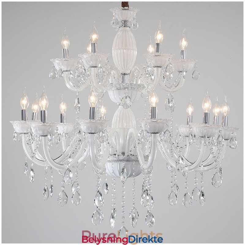 18 (12+6) Lys Hvit Elegant Lysekrone Med Krystall