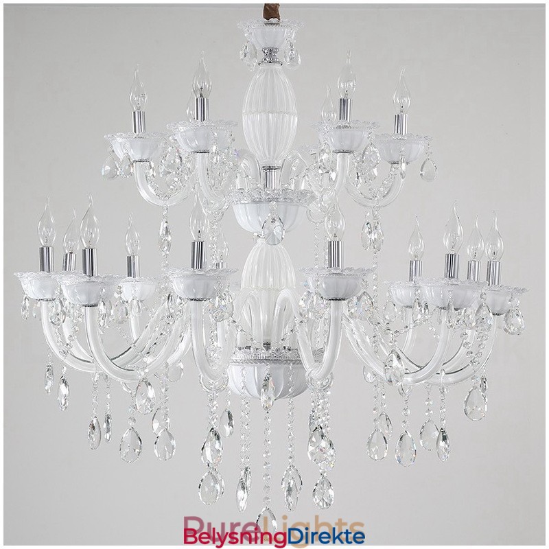 18 (12+6) Lys Hvit Elegant Lysekrone Med Krystall