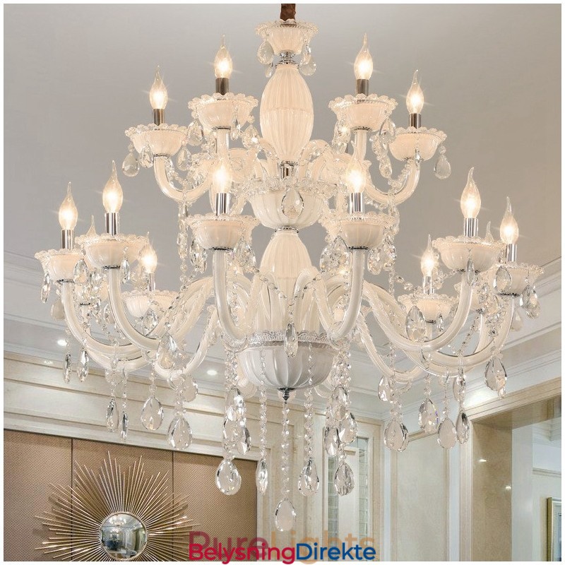 18 (12+6) Lys Hvit Elegant Lysekrone Med Krystall