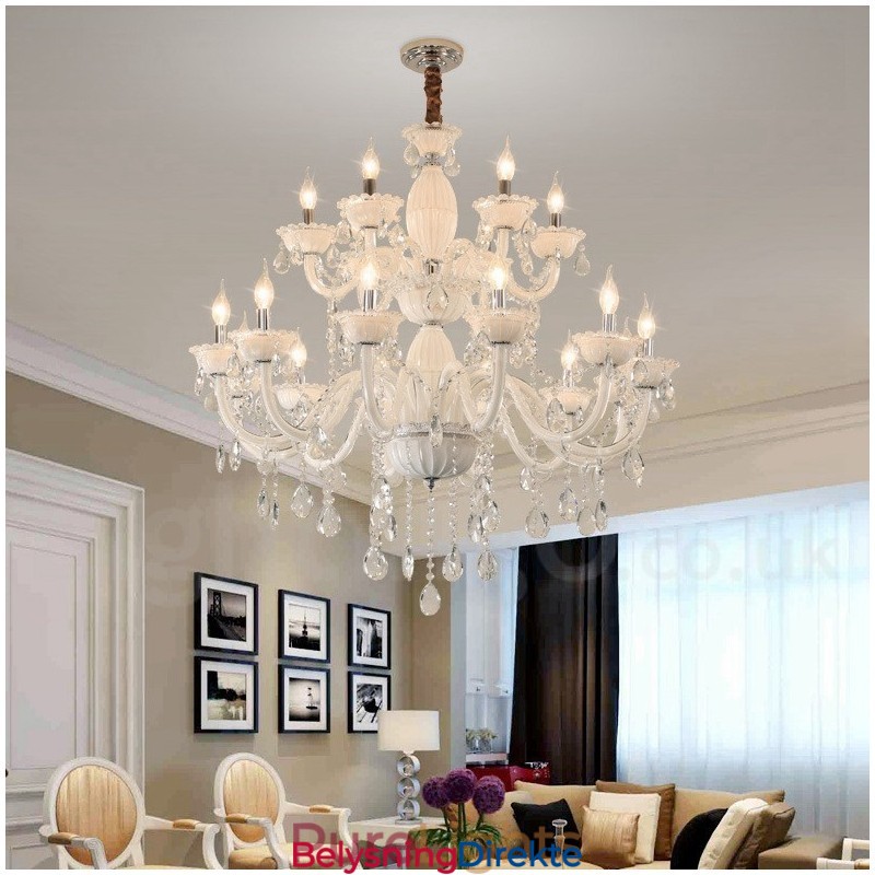 18 (12+6) Lys Hvit Elegant Lysekrone Med Krystall