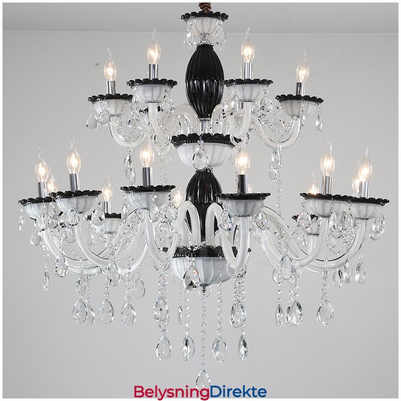 Elegant Lysekrone Med 18 (12+6) Lys I Svart Og Krystall