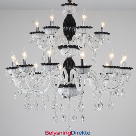 Elegant Lysekrone Med 18 (12+6) Lys I Svart Og Krystall