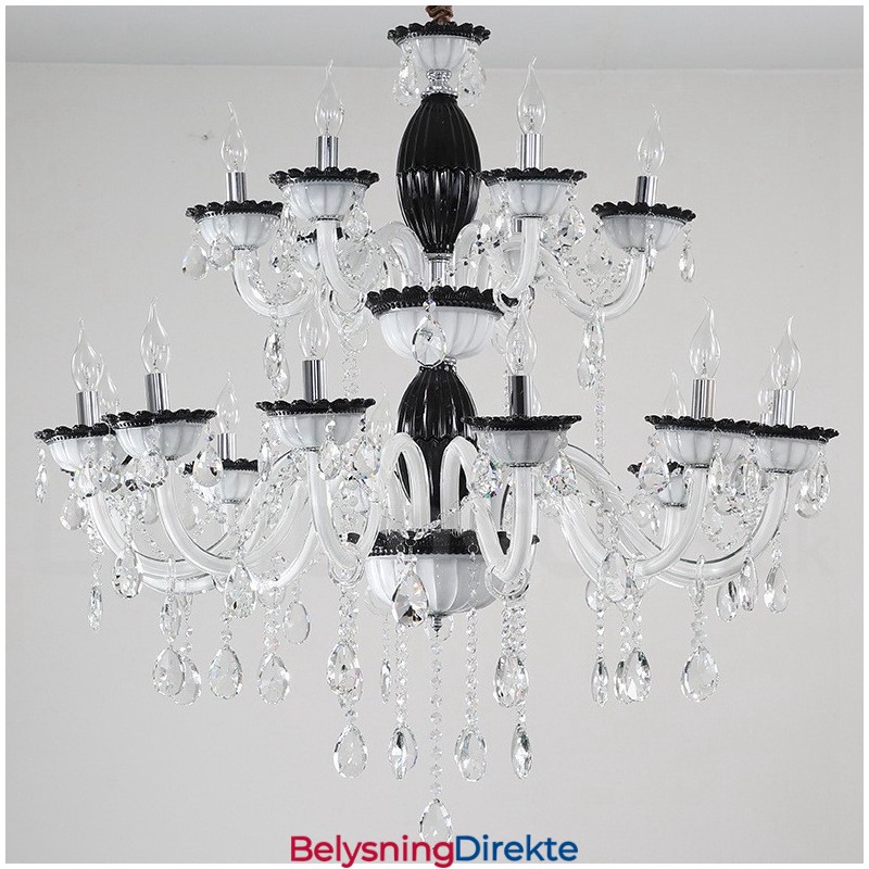 Elegant Lysekrone Med 18 (12+6) Lys I Svart Og Krystall