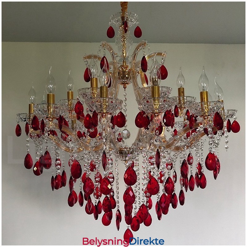 18 (12+6) Lys Luksuriøs Rød Krystalllys Gulllysekrone