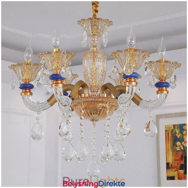 6 Lys Moderne Samtidslysekrone Med Champagne Og Krystall
