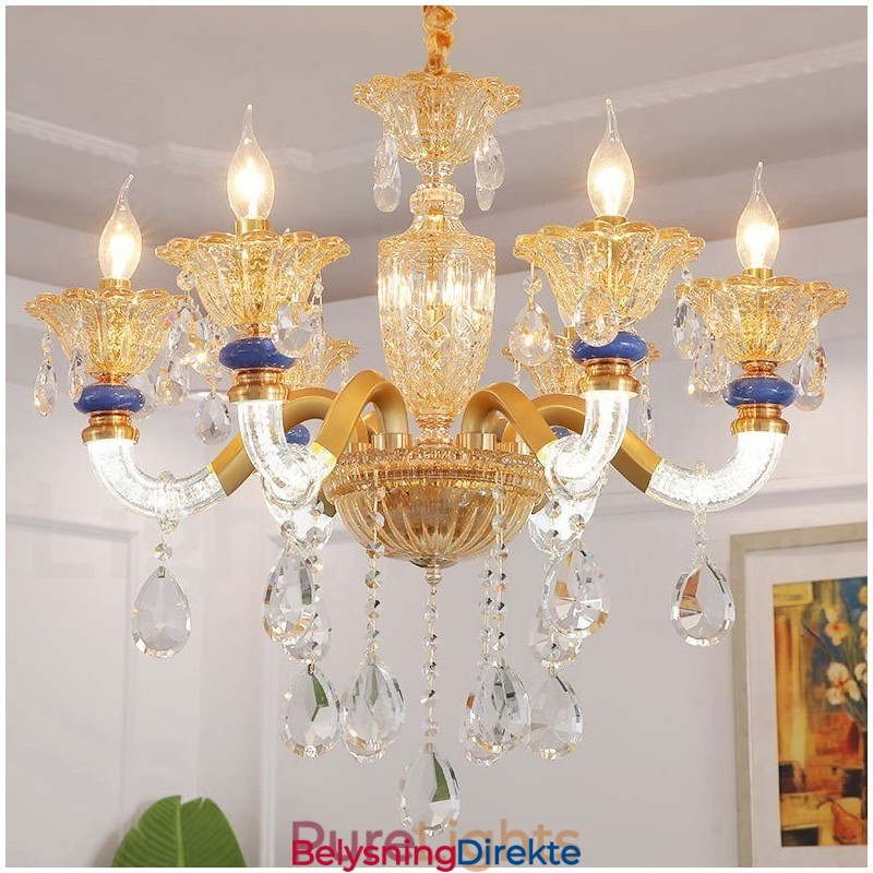 6 Lys Moderne Samtidslysekrone Med Champagne Og Krystall