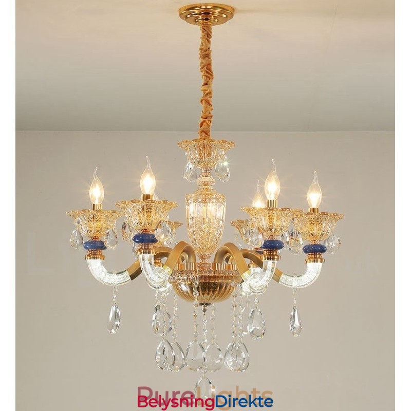 6 Lys Moderne Samtidslysekrone Med Champagne Og Krystall