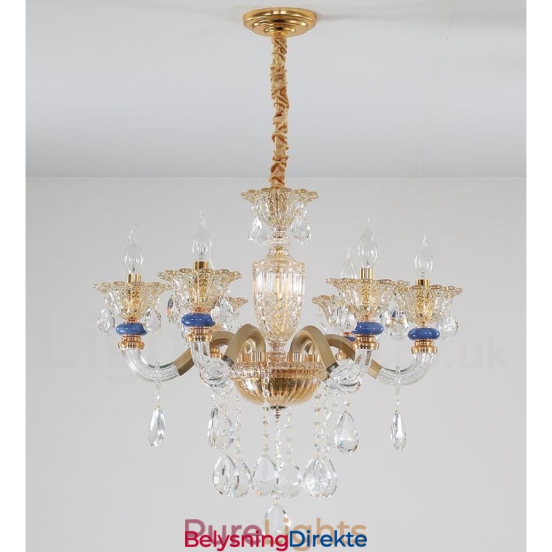 6 Lys Moderne Samtidslysekrone Med Champagne Og Krystall