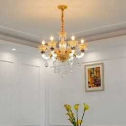 6 Lys Moderne Samtidslysekrone Med Champagne Og Krystall