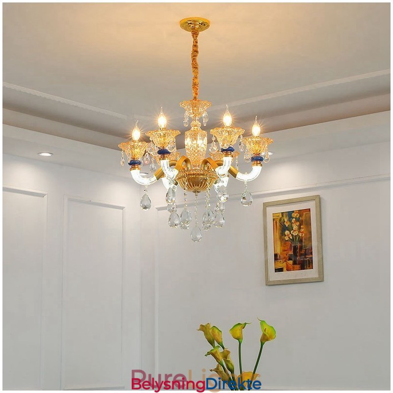 6 Lys Moderne Samtidslysekrone Med Champagne Og Krystall